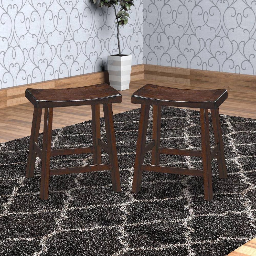 18" H Warm Cherry Brown Wooden Counter Height Stool with Saddle Seat (Set Of 2) by Benjara 8 18" H Warm Cherry Brown Wooden Counter Height Stool with Saddle Seat (Set Of 2) by Benjara - Image 8