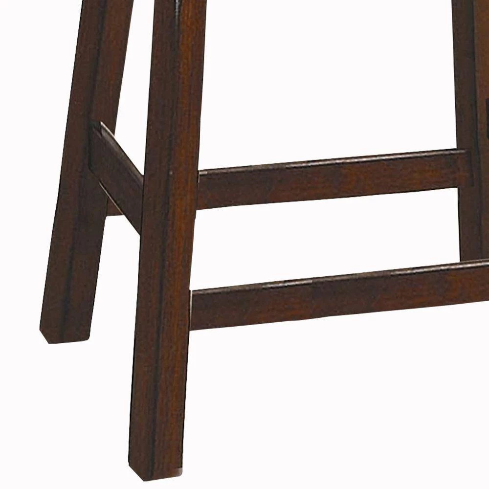 18" H Warm Cherry Brown Wooden Counter Height Stool with Saddle Seat (Set Of 2) by Benjara 6 18" H Warm Cherry Brown Wooden Counter Height Stool with Saddle Seat (Set Of 2) by Benjara - Image 6