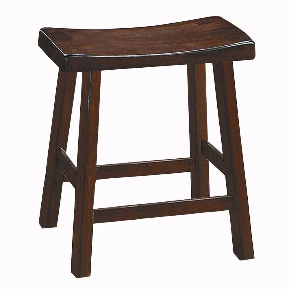 18" H Warm Cherry Brown Wooden Counter Height Stool with Saddle Seat (Set Of 2) by Benjara 4 18" H Warm Cherry Brown Wooden Counter Height Stool with Saddle Seat (Set Of 2) by Benjara - Image 4
