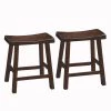 18" H Warm Cherry Brown Wooden Counter Height Stool with Saddle Seat (Set Of 2) by Benjara