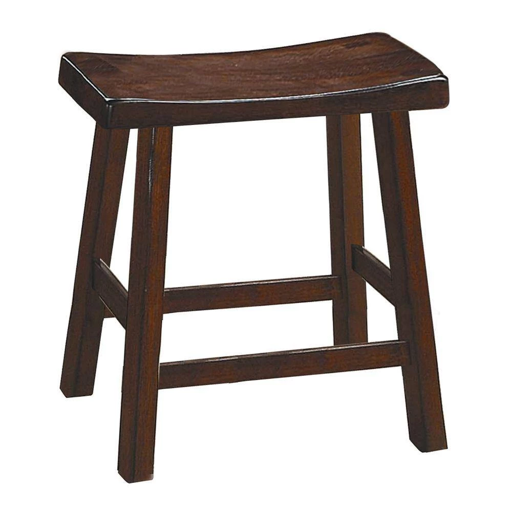 18" H Warm Cherry Brown Wooden Counter Height Stool with Saddle Seat (Set Of 2) by Benjara 2 18" H Warm Cherry Brown Wooden Counter Height Stool with Saddle Seat (Set Of 2) by Benjara - Image 2
