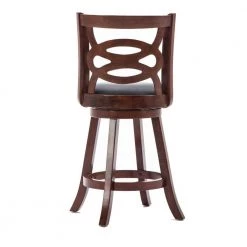 37.5 in. H Swivel Brown Full Back Wooden Counter Stool with Geometric Wood by Benjara -Cheap Benjara Store brown benjara bar stools bm239710 1f 1000