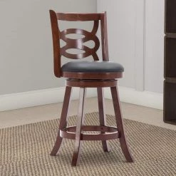 37.5 in. H Swivel Brown Full Back Wooden Counter Stool with Geometric Wood by Benjara -Cheap Benjara Store brown benjara bar stools bm239710 31 1000