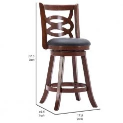 37.5 in. H Swivel Brown Full Back Wooden Counter Stool with Geometric Wood by Benjara -Cheap Benjara Store brown benjara bar stools bm239710 44 1000