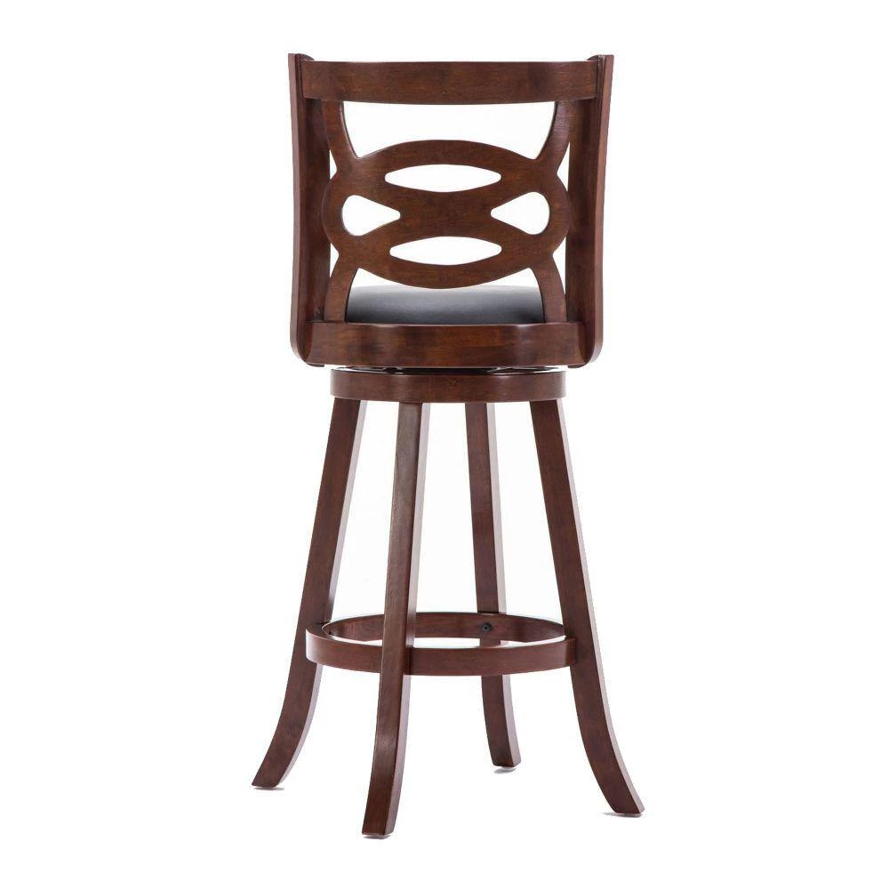 43.5 in. H Swivel Brown Full Back Wooden Counter Stool with Geometric Wood by Benjara 5 43.5 in. H Swivel Brown Full Back Wooden Counter Stool with Geometric Wood by Benjara - Image 5
