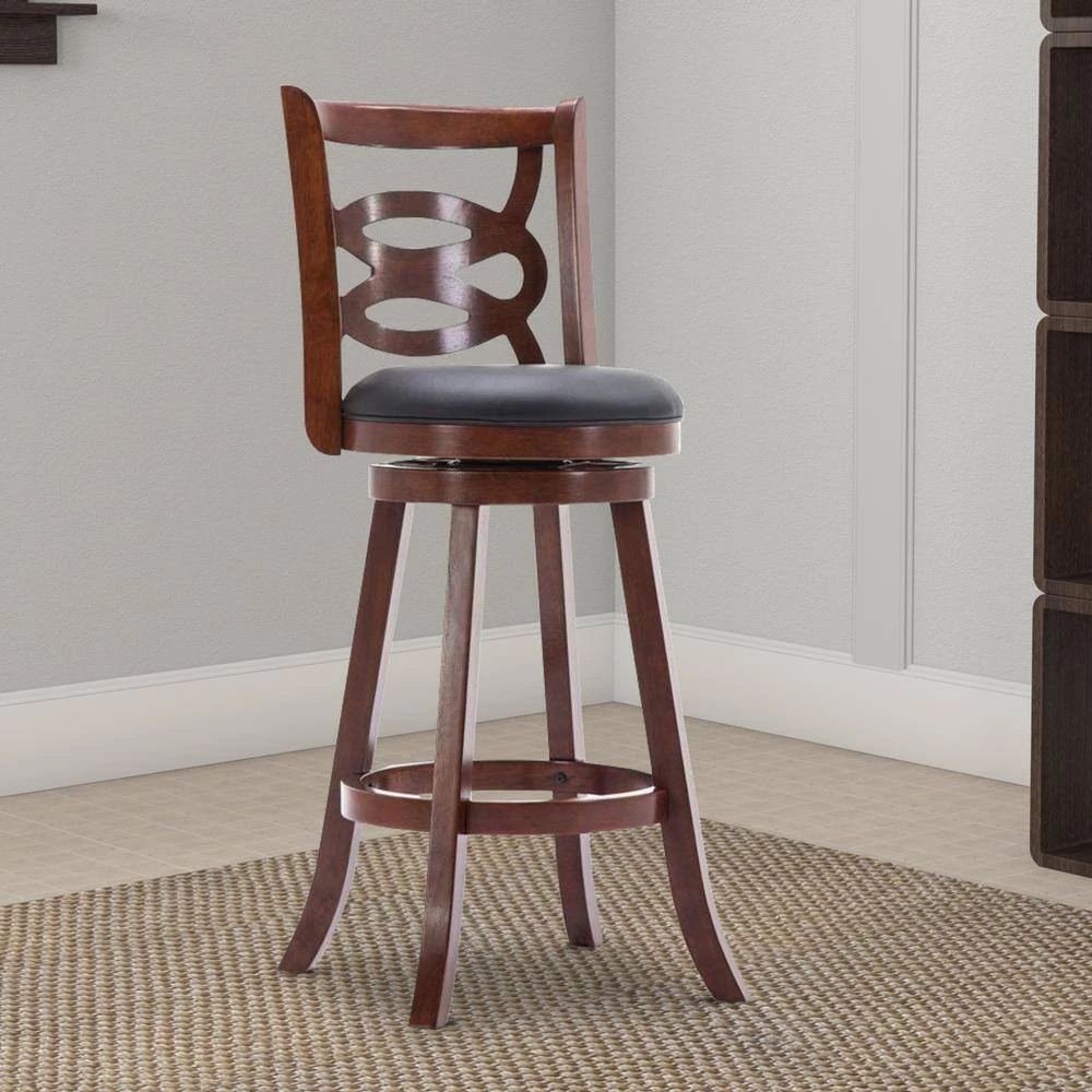 43.5 in. H Swivel Brown Full Back Wooden Counter Stool with Geometric Wood by Benjara 7 43.5 in. H Swivel Brown Full Back Wooden Counter Stool with Geometric Wood by Benjara - Image 7