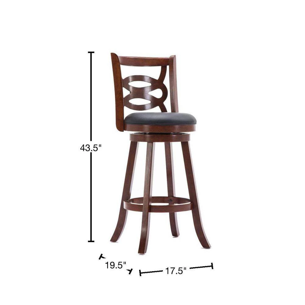 43.5 in. H Swivel Brown Full Back Wooden Counter Stool with Geometric Wood by Benjara 2 43.5 in. H Swivel Brown Full Back Wooden Counter Stool with Geometric Wood by Benjara - Image 2