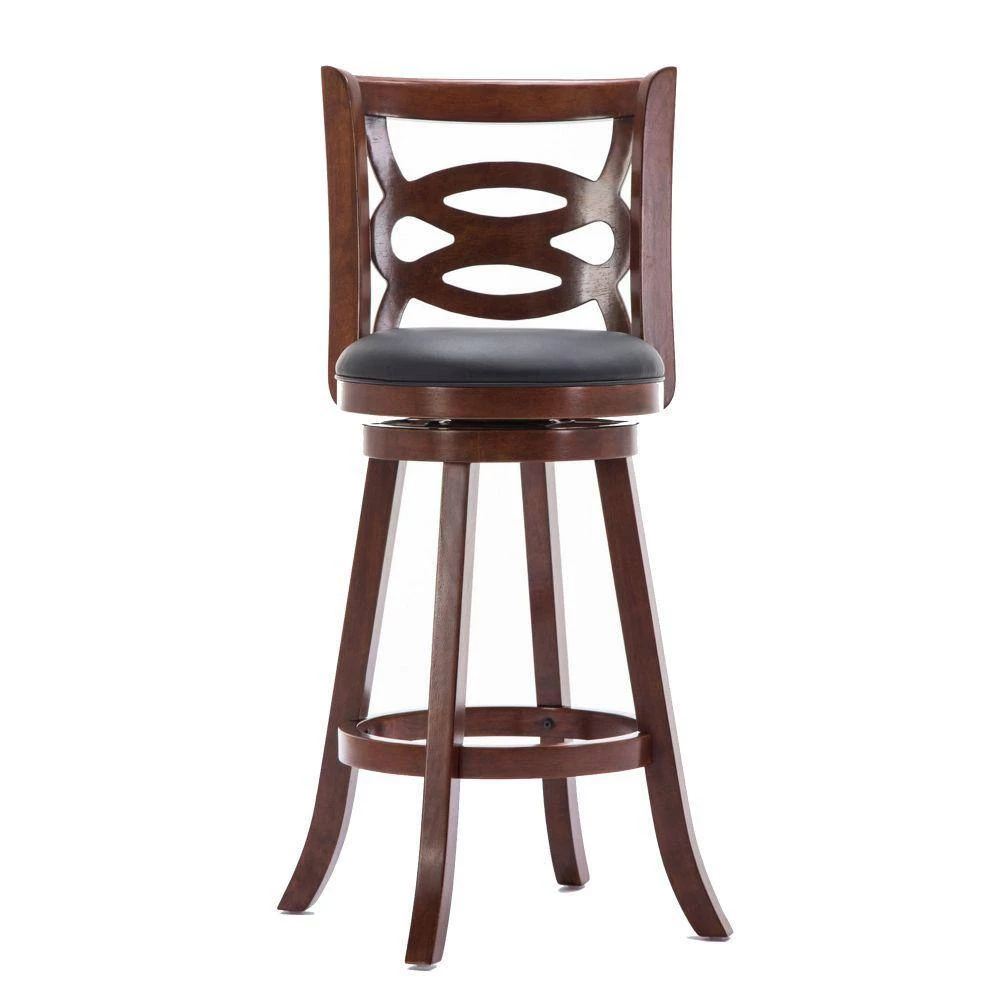 43.5 in. H Swivel Brown Full Back Wooden Counter Stool with Geometric Wood by Benjara 3 43.5 in. H Swivel Brown Full Back Wooden Counter Stool with Geometric Wood by Benjara - Image 3