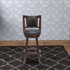 37.5 in. H Swivel Brown Wooden Frame Counter Stool with Faux Leather Padded Back by Benjara 11 37.5 in. H Swivel Brown Wooden Frame Counter Stool with Faux Leather Padded Back by Benjara -Cheap Benjara Store brown benjara bar stools bm239715 31 1000