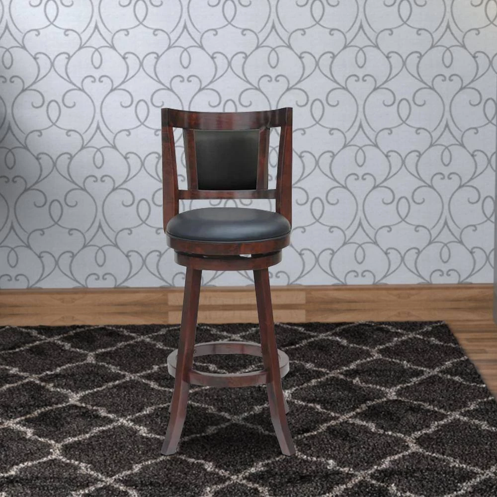 37.5 in. H Swivel Brown Wooden Frame Counter Stool with Faux Leather Padded Back by Benjara 6 37.5 in. H Swivel Brown Wooden Frame Counter Stool with Faux Leather Padded Back by Benjara - Image 6