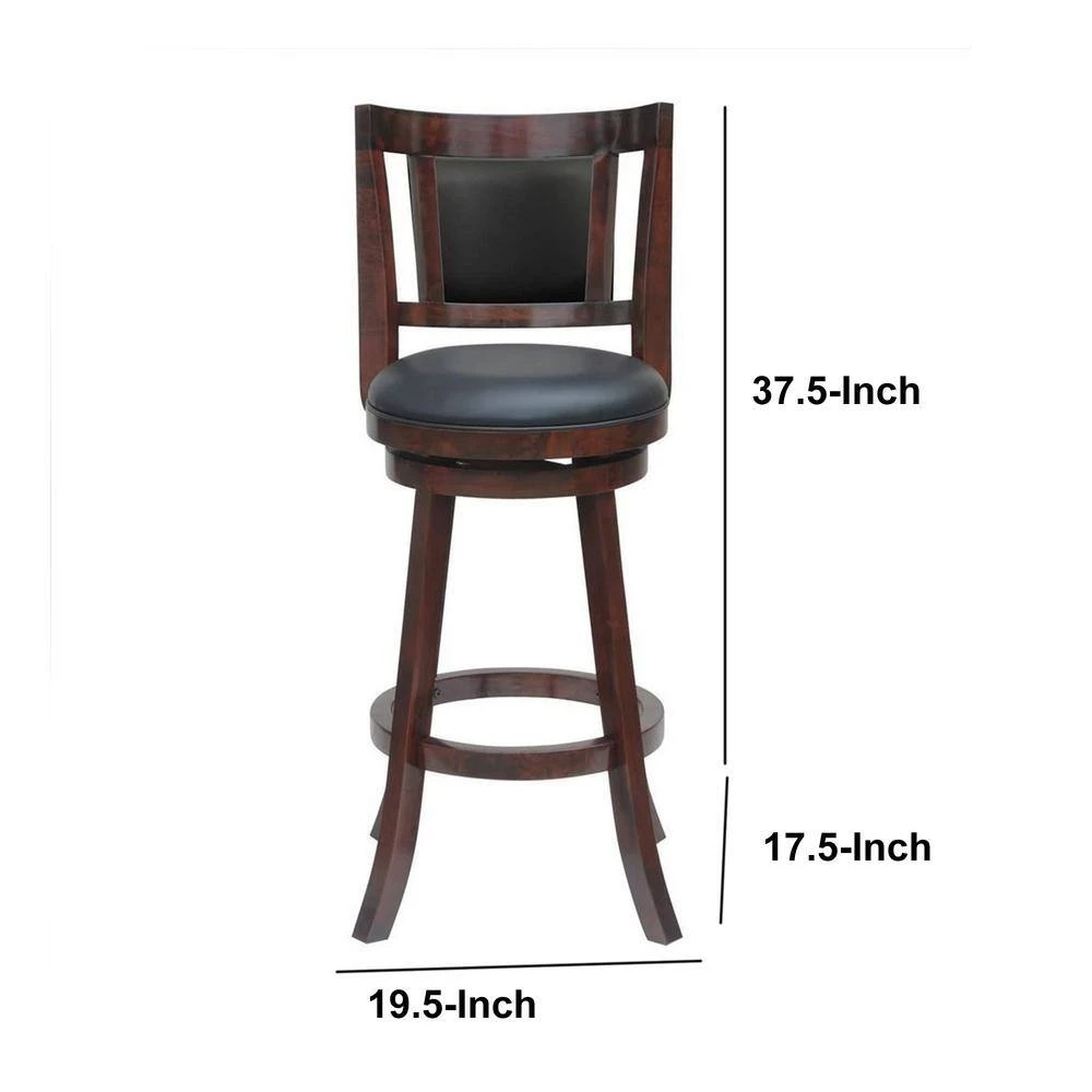 37.5 in. H Swivel Brown Wooden Frame Counter Stool with Faux Leather Padded Back by Benjara 5 37.5 in. H Swivel Brown Wooden Frame Counter Stool with Faux Leather Padded Back by Benjara - Image 5