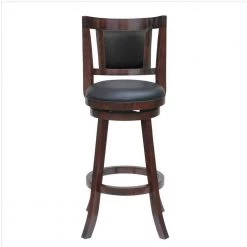 37.5 in. H Swivel Brown Wooden Frame Counter Stool with Faux Leather Padded Back by Benjara
