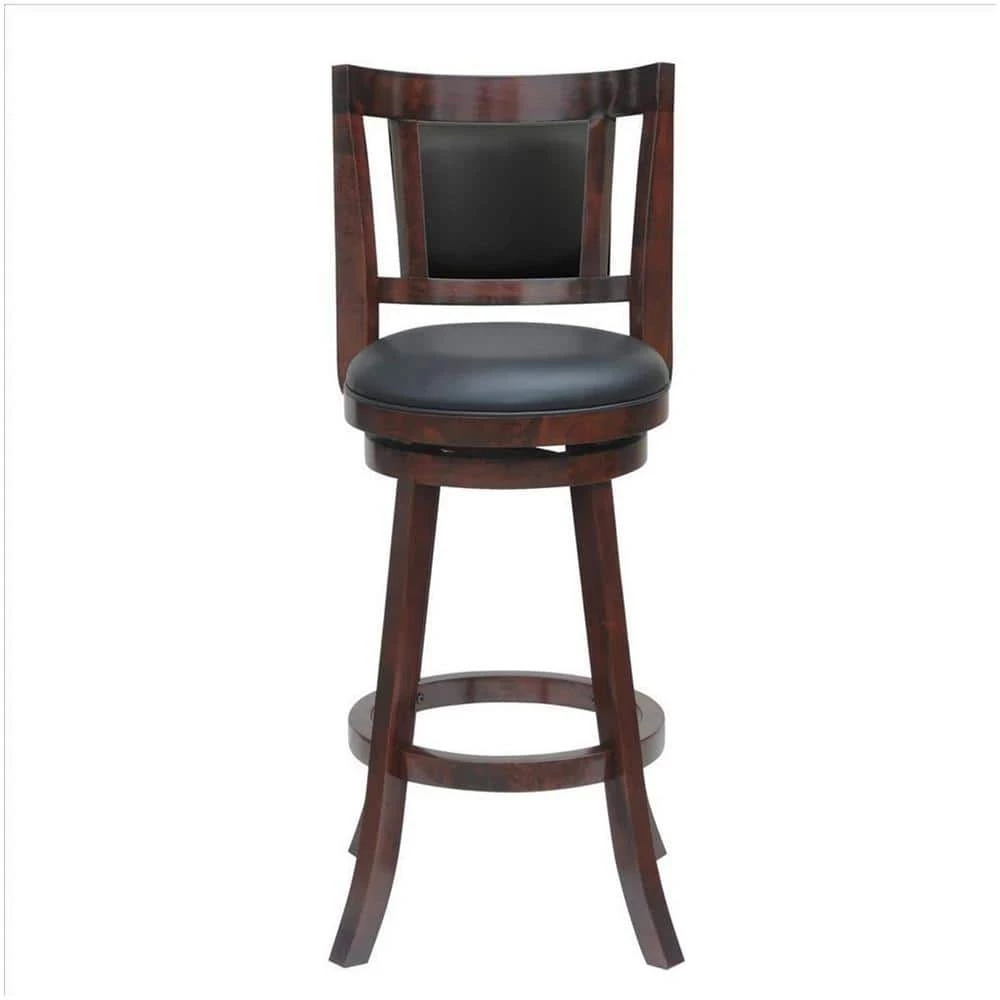 37.5 in. H Swivel Brown Wooden Frame Counter Stool with Faux Leather Padded Back by Benjara 1 37.5 in. H Swivel Brown Wooden Frame Counter Stool with Faux Leather Padded Back by Benjara