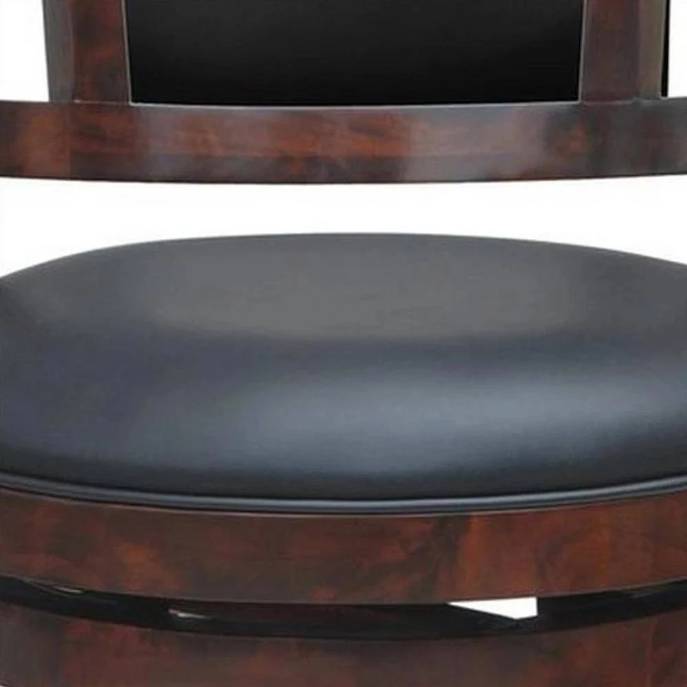 37.5 in. H Swivel Brown Wooden Frame Counter Stool with Faux Leather Padded Back by Benjara 2 37.5 in. H Swivel Brown Wooden Frame Counter Stool with Faux Leather Padded Back by Benjara - Image 2