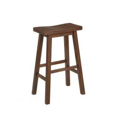 29.25 in. H Brown Saddle Design Wooden Barstool with Grain Details by Benjara