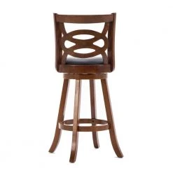 43.5 in. H Walnut Brown High Back Swivel Barstool with Open Geometric Curved Wooden Back by Benjara -Cheap Benjara Store brown benjara bar stools bm241957 1f 1000