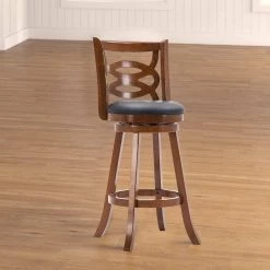 43.5 in. H Walnut Brown High Back Swivel Barstool with Open Geometric Curved Wooden Back by Benjara -Cheap Benjara Store brown benjara bar stools bm241957 31 1000