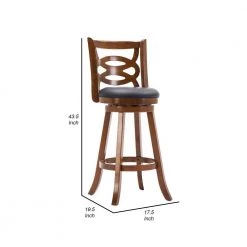43.5 in. H Walnut Brown High Back Swivel Barstool with Open Geometric Curved Wooden Back by Benjara -Cheap Benjara Store brown benjara bar stools bm241957 44 1000
