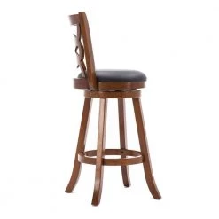 43.5 in. H Walnut Brown High Back Swivel Barstool with Open Geometric Curved Wooden Back by Benjara -Cheap Benjara Store brown benjara bar stools bm241957 4f 1000