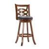43.5 in. H Walnut Brown High Back Swivel Barstool with Open Geometric Curved Wooden Back by Benjara