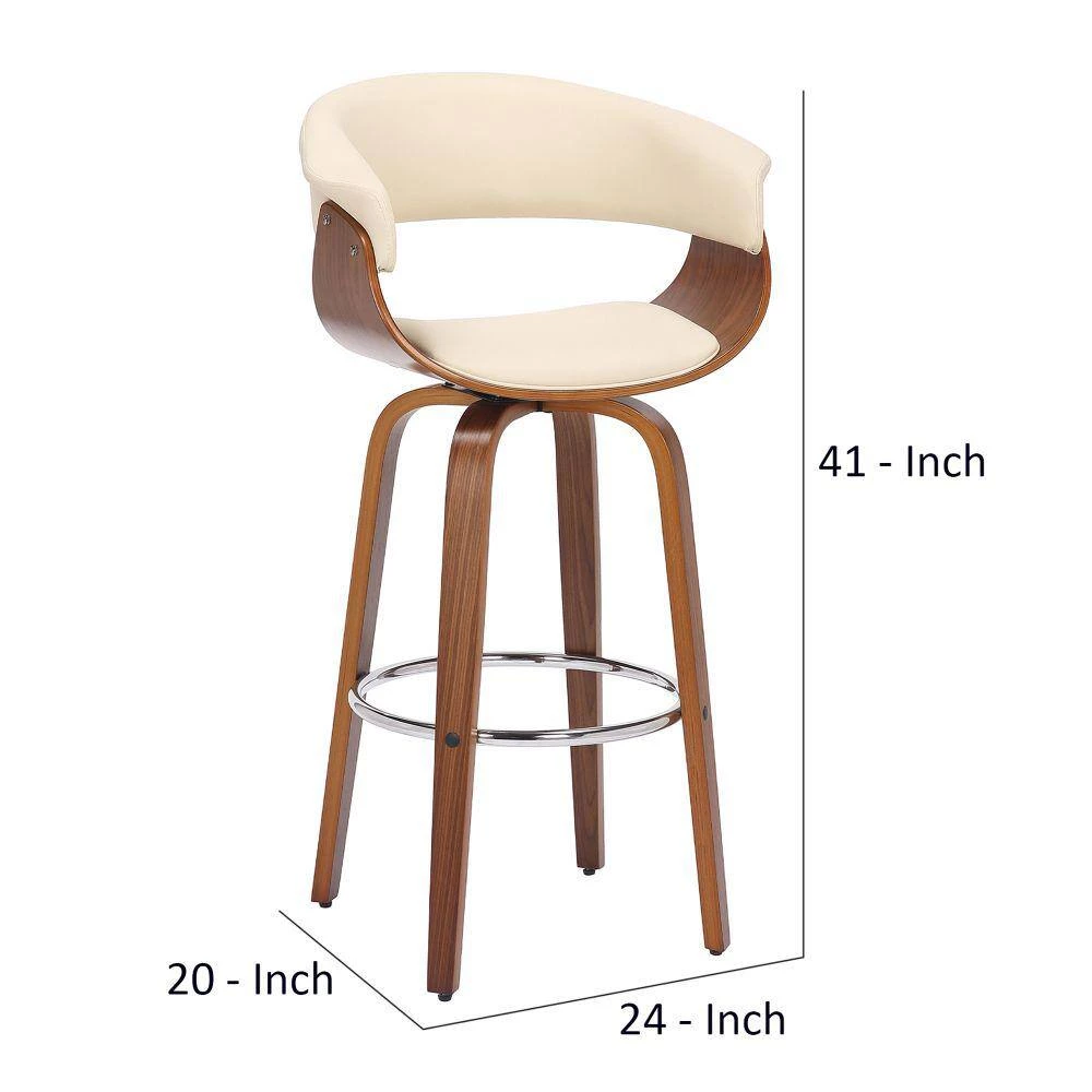 41 in. Brown Low Back Wood and Metal Swivel Faux Leather Barstool with Curved Open Back by Benjara 7 41 in. Brown Low Back Wood and Metal Swivel Faux Leather Barstool with Curved Open Back by Benjara - Image 7