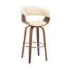 41 in. Brown Low Back Wood and Metal Swivel Faux Leather Barstool with Curved Open Back by Benjara