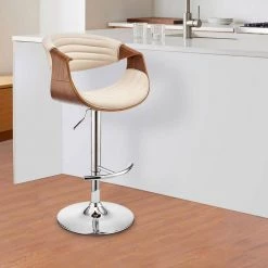45 in. Brown and Cream Metal Framed Adjustable Barstool with Faux Leather and Bucket Seat by Benjara -Cheap Benjara Store brown benjara bar stools bm270011 31 1000