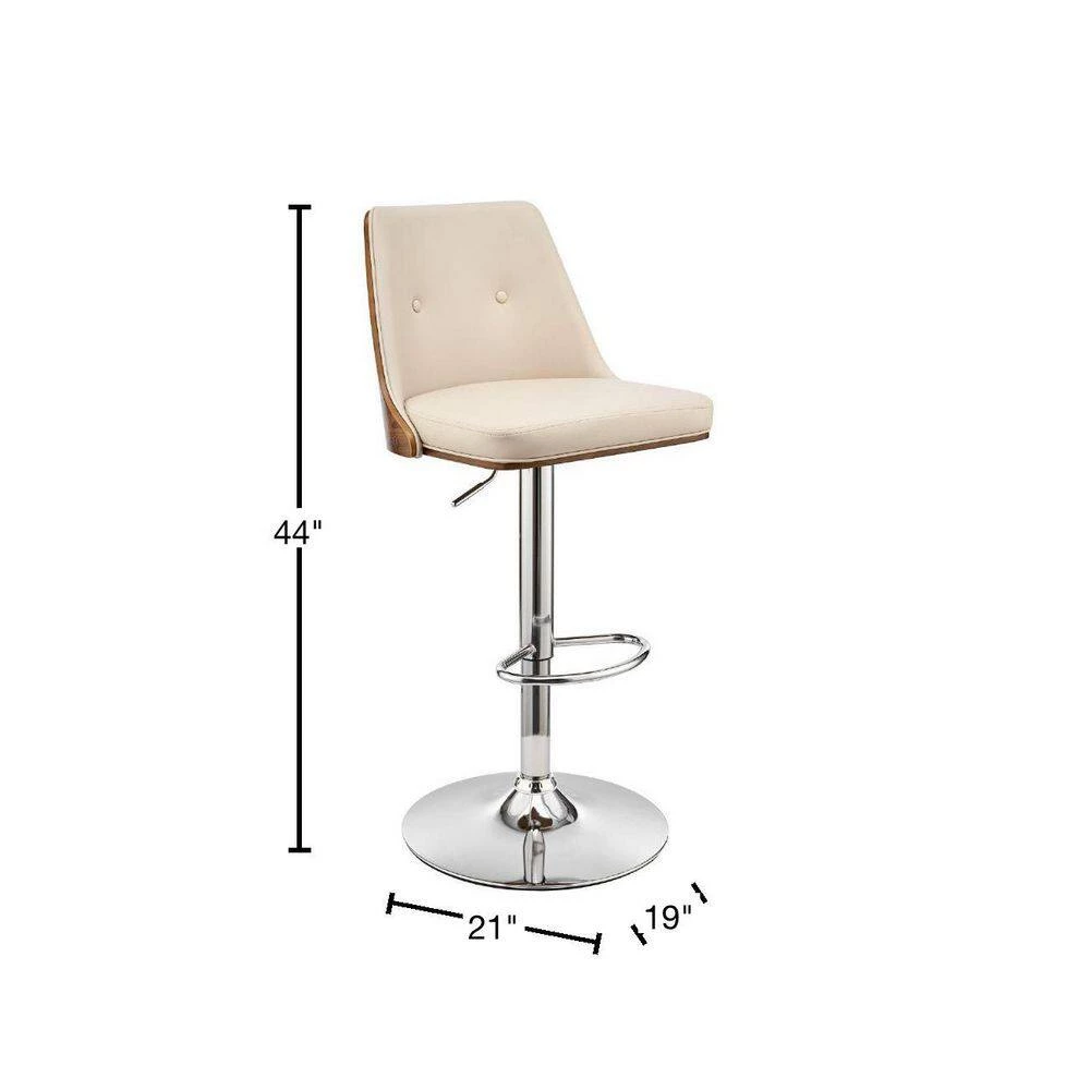 44 in. Cream and Brown Metal Framed Adjustable Barstool with Faux Leather and Wooden Backing by Benjara 3 44 in. Cream and Brown Metal Framed Adjustable Barstool with Faux Leather and Wooden Backing by Benjara - Image 3