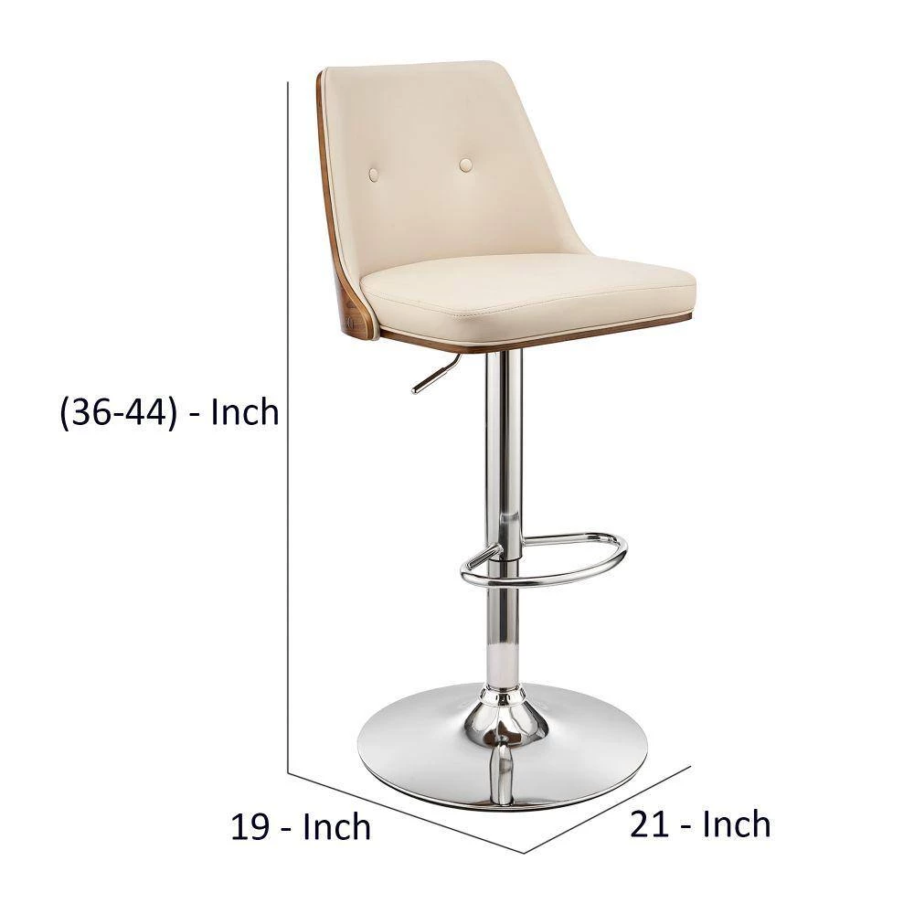44 in. Cream and Brown Metal Framed Adjustable Barstool with Faux Leather and Wooden Backing by Benjara 7 44 in. Cream and Brown Metal Framed Adjustable Barstool with Faux Leather and Wooden Backing by Benjara - Image 7
