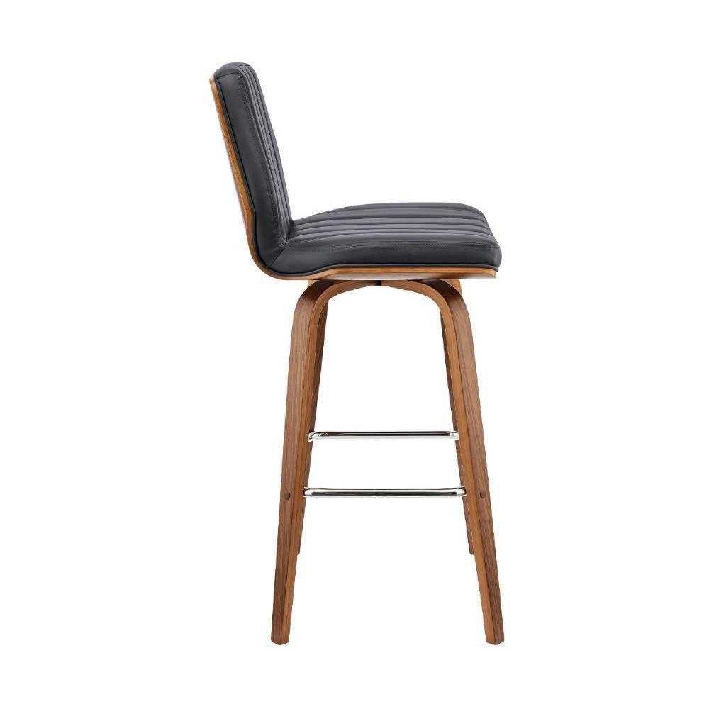 38 in. Black and Brown Low Back Wood and Metal Swivel Barstool with Channel Stitching and Wooden Support by Benjara 5 38 in. Black and Brown Low Back Wood and Metal Swivel Barstool with Channel Stitching and Wooden Support by Benjara - Image 5