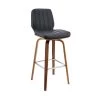 38 in. Black and Brown Low Back Wood and Metal Swivel Barstool with Channel Stitching and Wooden Support by Benjara