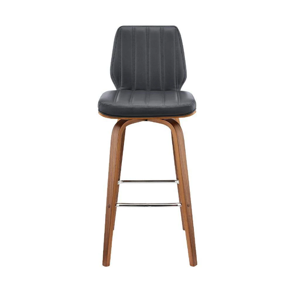 38 in. Black and Brown Low Back Wood and Metal Swivel Barstool with Channel Stitching and Wooden Support by Benjara 4 38 in. Black and Brown Low Back Wood and Metal Swivel Barstool with Channel Stitching and Wooden Support by Benjara - Image 4