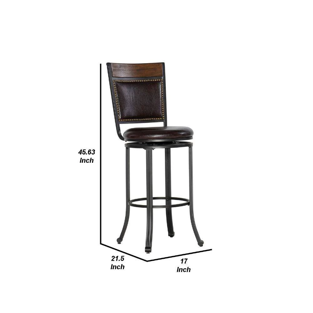 45.63 in. Brown Bar Stool with Leatherette Upholstery and Flared Legs by Benjara 6 45.63 in. Brown Bar Stool with Leatherette Upholstery and Flared Legs by Benjara - Image 6