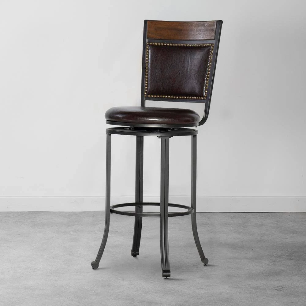 45.63 in. Brown Bar Stool with Leatherette Upholstery and Flared Legs by Benjara 7 45.63 in. Brown Bar Stool with Leatherette Upholstery and Flared Legs by Benjara - Image 7