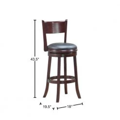 Sabi 43.5 in. Brown and Black High Back Solid Wood Swivel Counter Stool With Faux Leather Seat by Benjara -Cheap Benjara Store brown benjara bar stools bm274231 40 1000