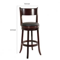 Sabi 43.5 in. Brown and Black High Back Solid Wood Swivel Counter Stool With Faux Leather Seat by Benjara -Cheap Benjara Store brown benjara bar stools bm274231 44 1000