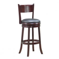 Sabi 43.5 in. Brown and Black High Back Solid Wood Swivel Counter Stool With Faux Leather Seat by Benjara -Cheap Benjara Store brown benjara bar stools bm274231 4f 1000