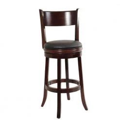 Sabi 43.5 in. Brown and Black High Back Solid Wood Swivel Counter Stool With Faux Leather Seat by Benjara