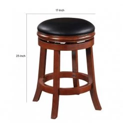 Sabi 25 in. Brown and Black Backless Solid Wood Swivel Counter Stool with Faux Leather Seat by Benjara -Cheap Benjara Store brown benjara bar stools bm274232 44 1000
