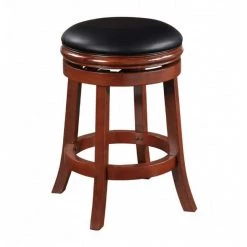 Sabi 25 in. Brown and Black Backless Solid Wood Swivel Counter Stool with Faux Leather Seat by Benjara