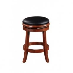 Sabi 25 in. Brown and Black Backless Solid Wood Swivel Counter Stool with Faux Leather Seat by Benjara -Cheap Benjara Store brown benjara bar stools bm274232 c3 1000