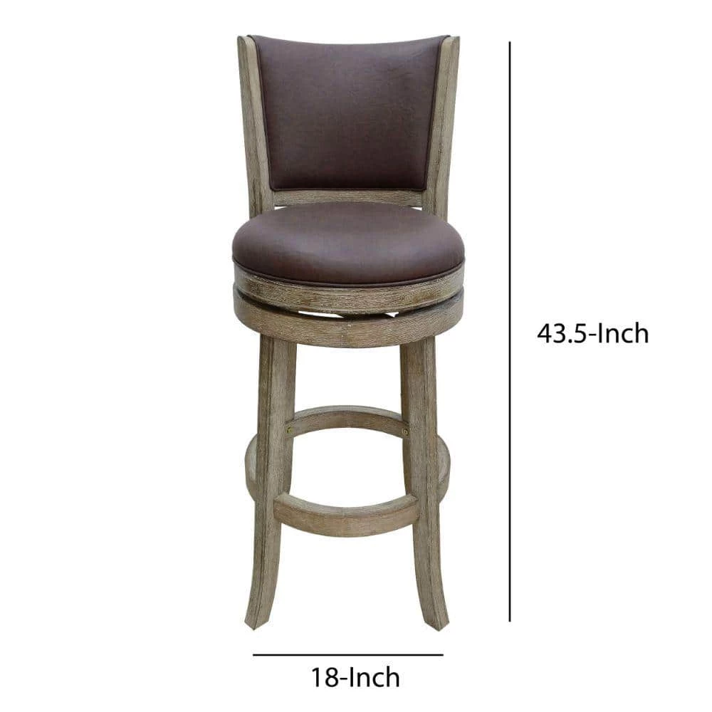 Jane 43.5 in. Brown High Back Wood Swivel Barstool with Round Rich Vegan Faux Leather Seat by Benjara 6 Jane 43.5 in. Brown High Back Wood Swivel Barstool with Round Rich Vegan Faux Leather Seat by Benjara - Image 6