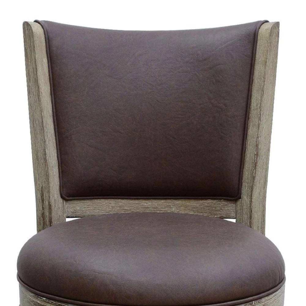 Jane 43.5 in. Brown High Back Wood Swivel Barstool with Round Rich Vegan Faux Leather Seat by Benjara 4 Jane 43.5 in. Brown High Back Wood Swivel Barstool with Round Rich Vegan Faux Leather Seat by Benjara - Image 4
