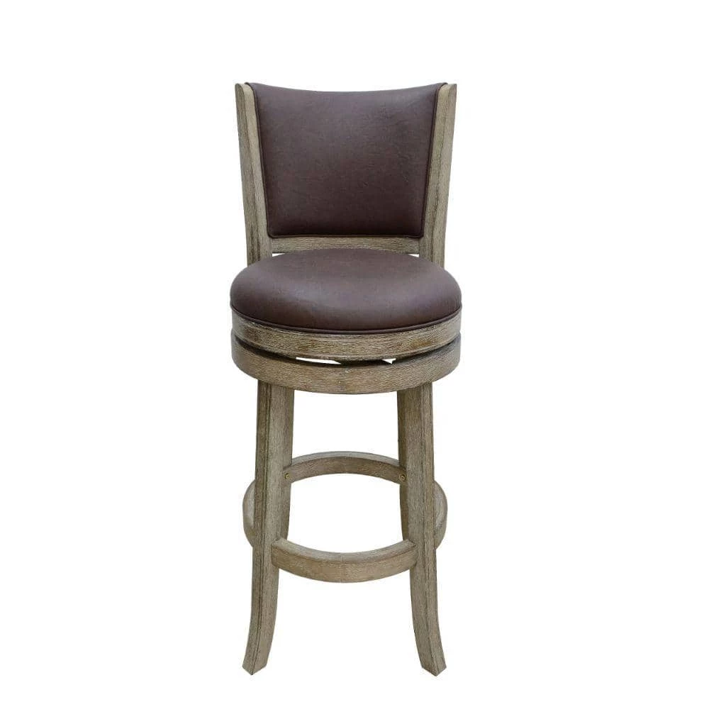 Jane 43.5 in. Brown High Back Wood Swivel Barstool with Round Rich Vegan Faux Leather Seat by Benjara 2 Jane 43.5 in. Brown High Back Wood Swivel Barstool with Round Rich Vegan Faux Leather Seat by Benjara - Image 2