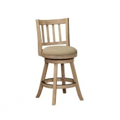 37 in. Oat Brown Low Back Solid Wood Swivel Counter Stool with Slatted Back by Benjara