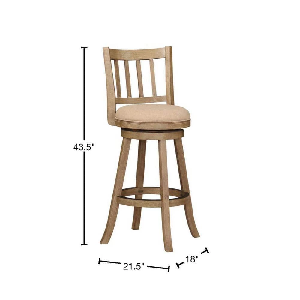43.5 In. Oat Brown Low Back Rubberwood Swivel Barstool With Slatted Back by Benjara 3 43.5 In. Oat Brown Low Back Rubberwood Swivel Barstool With Slatted Back by Benjara - Image 3