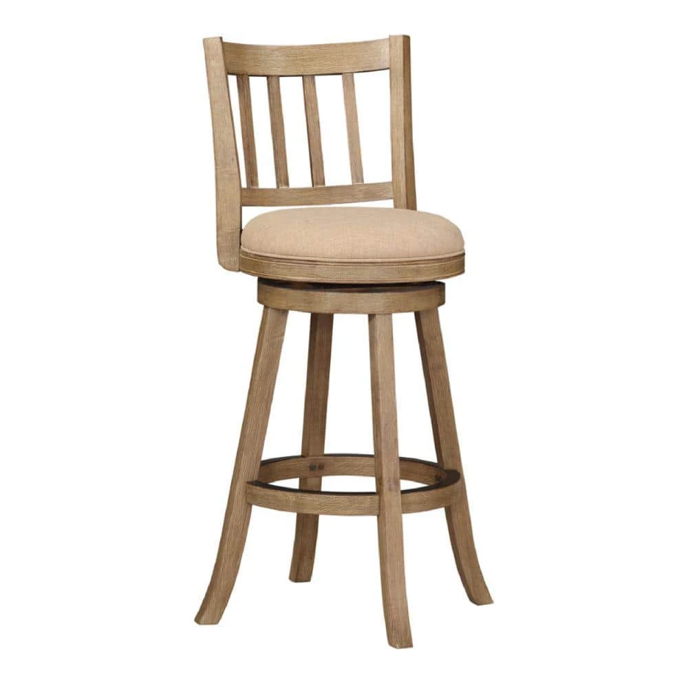 43.5 In. Oat Brown Low Back Rubberwood Swivel Barstool With Slatted Back by Benjara 1 43.5 In. Oat Brown Low Back Rubberwood Swivel Barstool With Slatted Back by Benjara