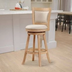 43.5 in. Ivory Solid Wood Swivel Barstool With Curved Panel Back and Brass Nailheads by Benjara -Cheap Benjara Store brown benjara bar stools bm274284 31 1000