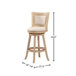 43.5 in. Ivory Solid Wood Swivel Barstool With Curved Panel Back and Brass Nailheads by Benjara -Cheap Benjara Store brown benjara bar stools bm274284 40 1000