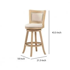 43.5 in. Ivory Solid Wood Swivel Barstool With Curved Panel Back and Brass Nailheads by Benjara -Cheap Benjara Store brown benjara bar stools bm274284 44 1000